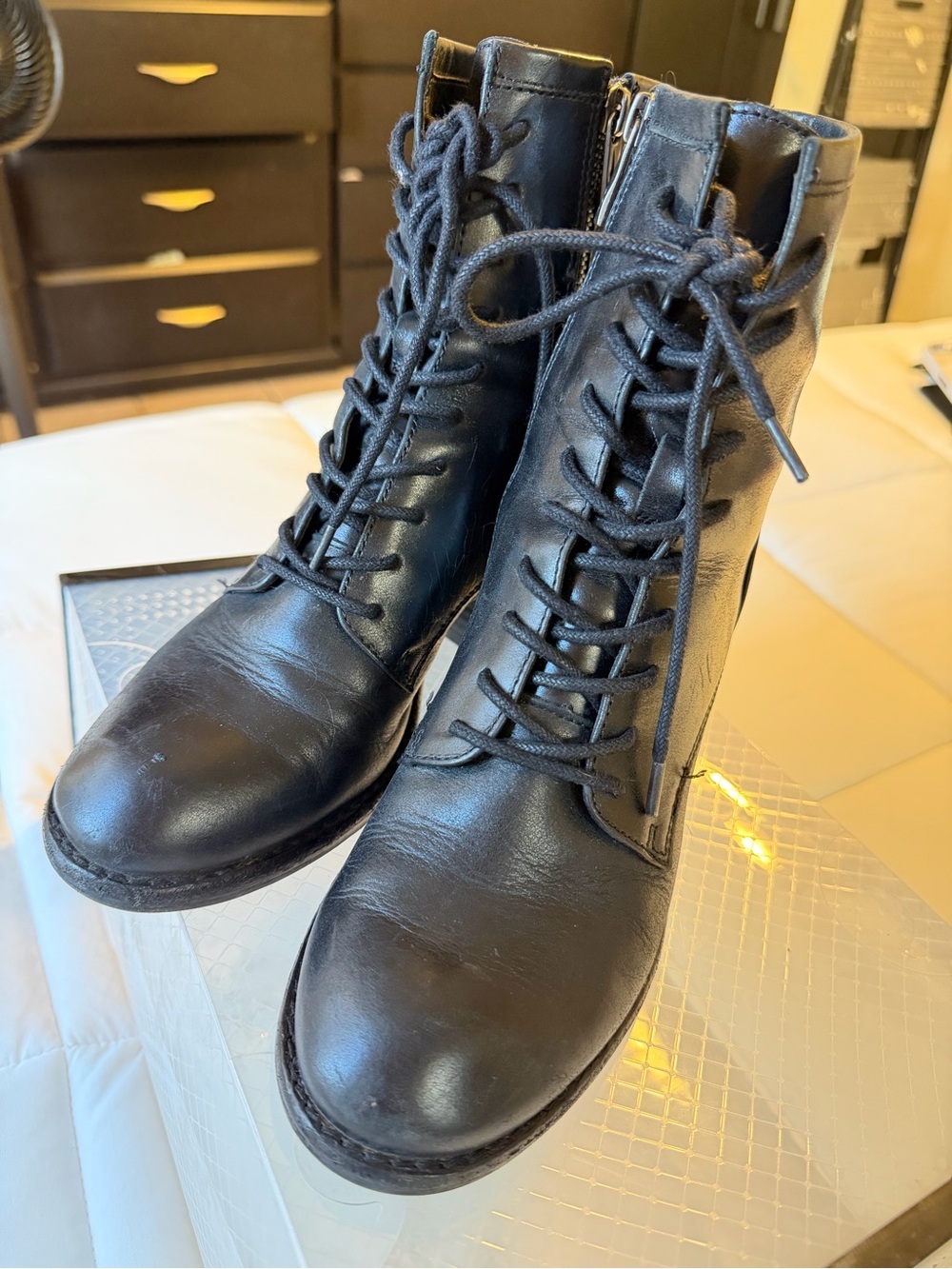 Patricia Nash Black Leather Lace-Up Heeled Ankle Boots Size 7.5